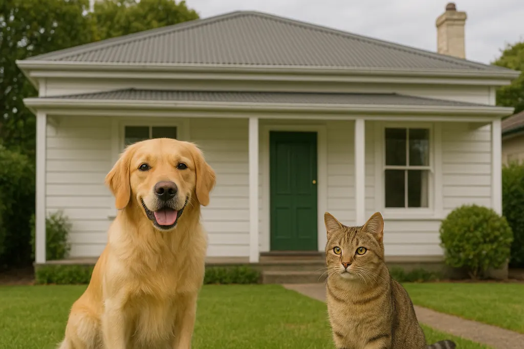 Pets on a lawn