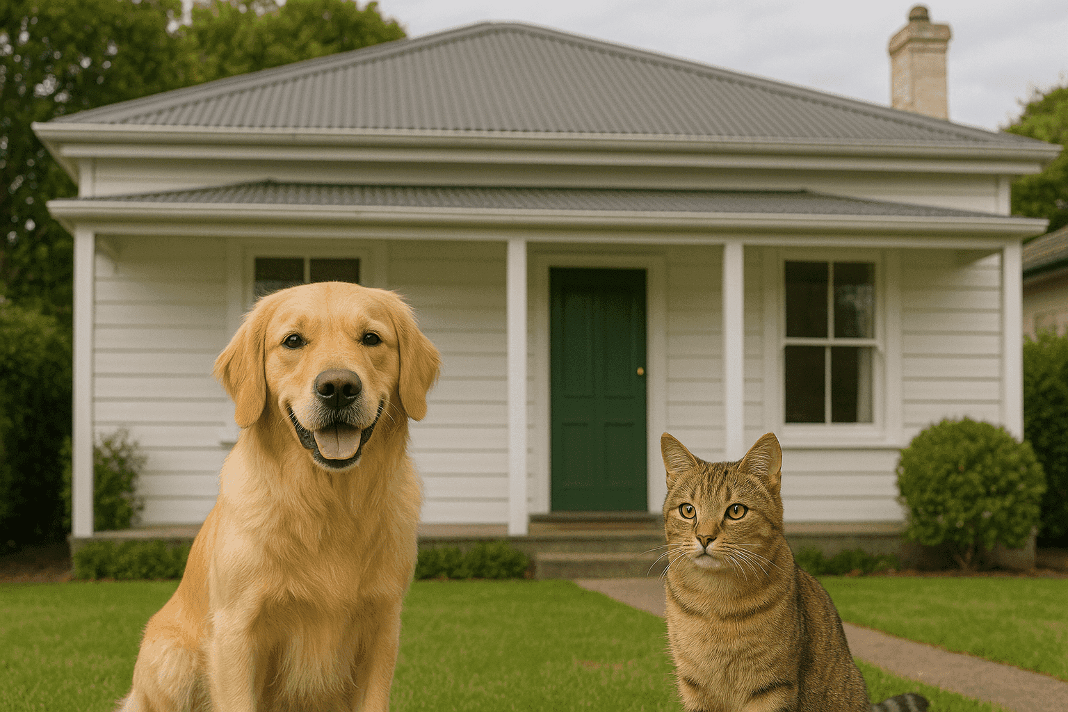 Pets on a lawn