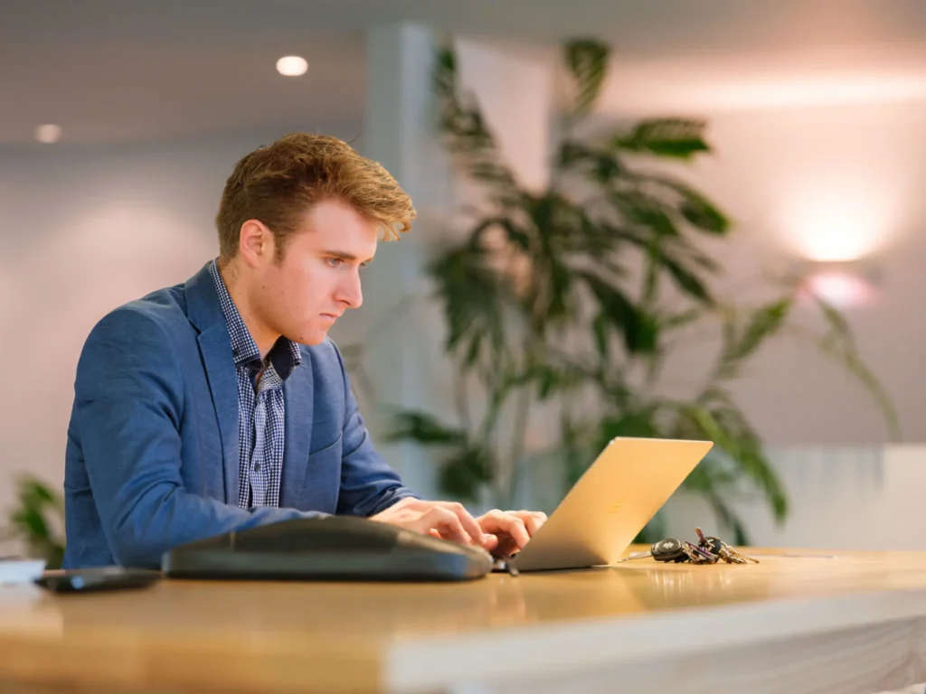 A property manager working at the office